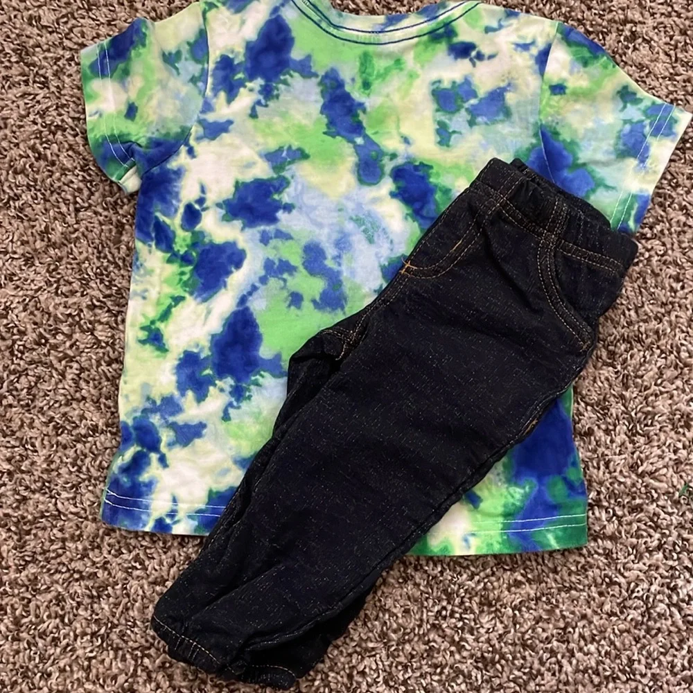 2 PC Tie-Dye Gymboree Palm Tree Shirt & Blue Pants Set Both are SZ 12M Like New